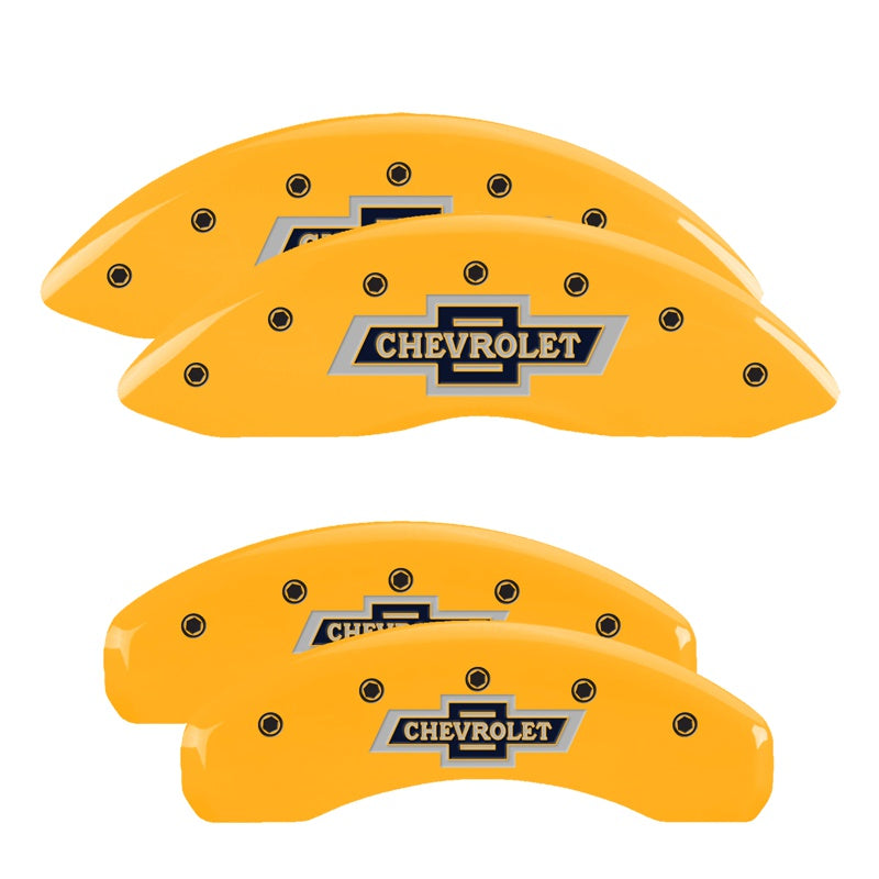 MGP 4 Caliper Covers Engraved F &amp; R 100th Anniv Yellow Finish Black Char 2019 Chevy Silverado 1500 - 14252SBANYL