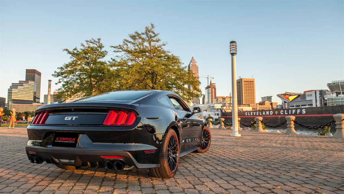 Corsa 2015-2017 Ford Mustang GT 5.0 3in Cat Back Exhaust Black Quad Tips (Sport) - 14337BLK