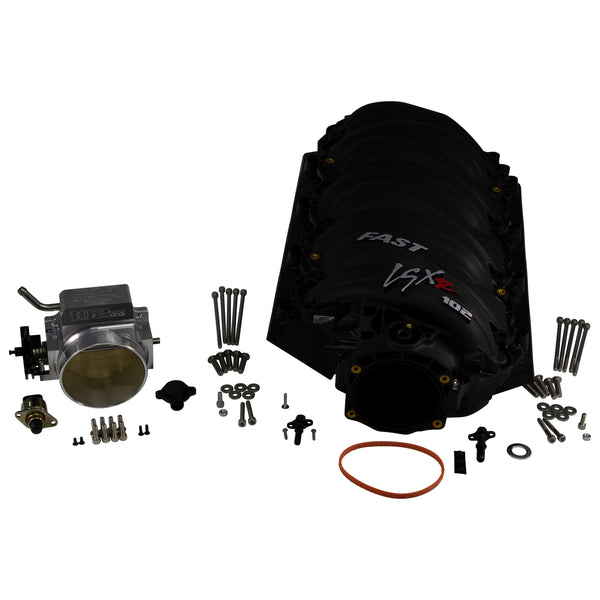 FAST LSXR 102MM Rect Port Intake Manifold - Black w/ 102MM Big Mouth Billet Throttle Body (Kit) - 146102B-KIT for 2008-2013 Chevrolet Corvette - front view