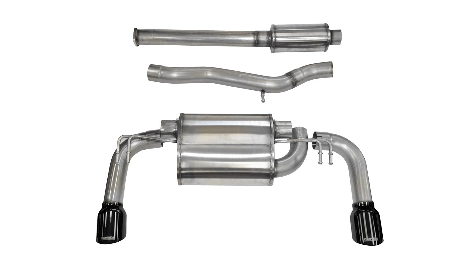 Corsa 2008-2015 Mitsubishi Lancer Evolution X Sedan 2.0L Black Sport Dual Rear Cat-Back Exhaust - 14858BLK