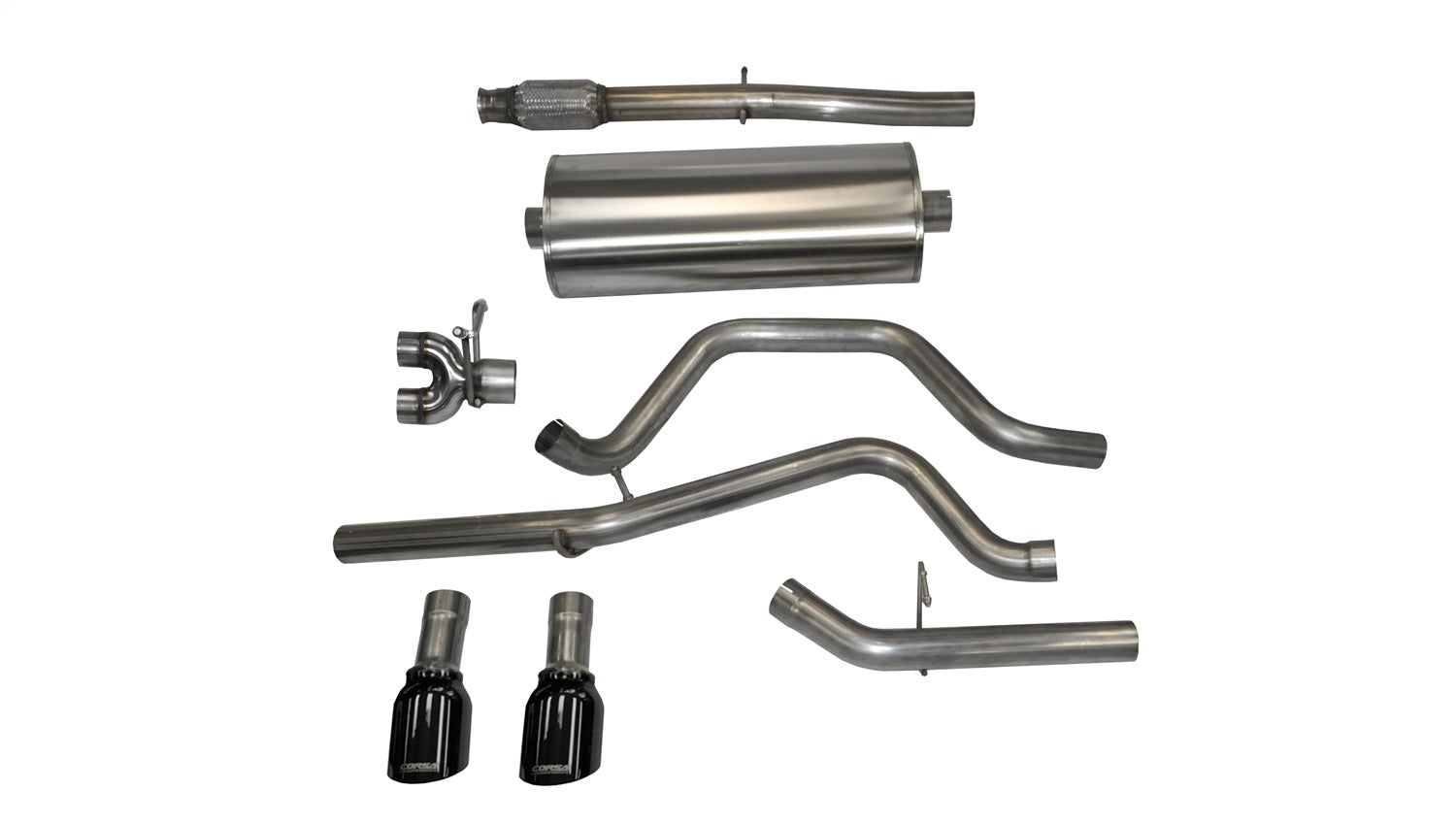 Corsa 2014-2019 C Sierra/Chevy Silv 1500 Crew Cab/Std. Bed 5.3L V8 Black Sport Dual Rear CB Exhaust - 14870BLK