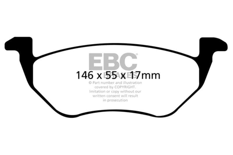 EBC 00-04 Ford Escape 2.0 Ultimax2 Front Brake Pads - UD843 for 2001-2007 Ford Escape - front view
