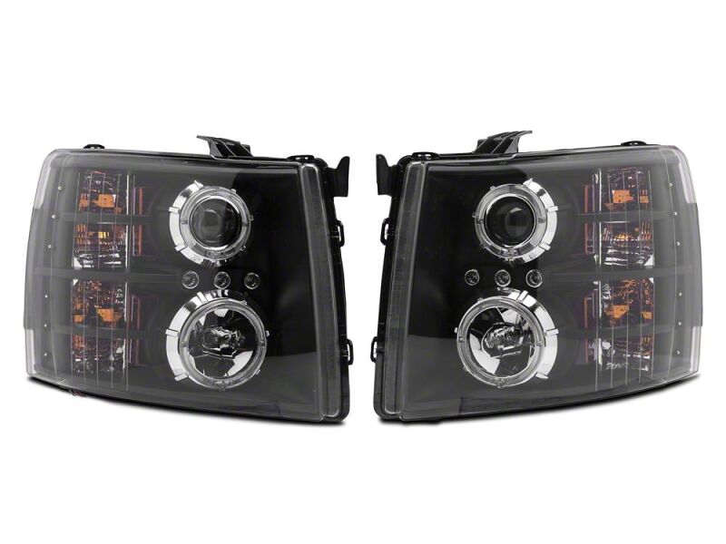 Raxiom 07-13 Chevrolet Silverado 1500 LED Halo Projector Headlights- Black Housing- Clear Lens - S112713 - close-up view