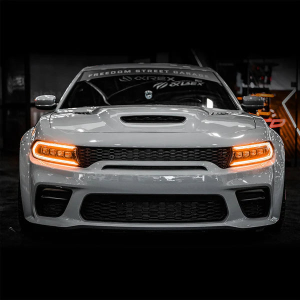 AlphaRex 15-23 Dodge Charger NOVA LED Proj Headlights Alpha-Blk w/Actv Light &amp; Seq.Sig / SB DRL - 880500