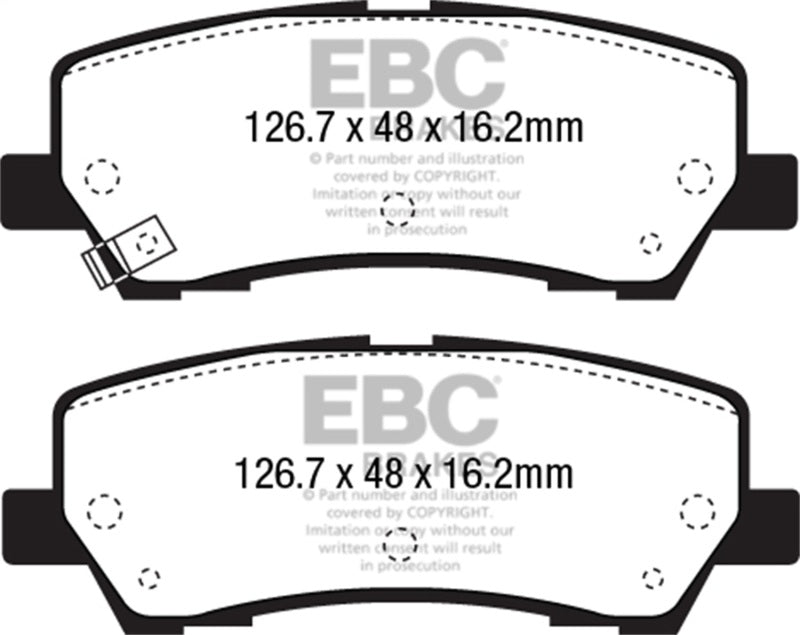 EBC 15+ Ford Mustang 2.3 Turbo Performance Pkg Redstuff Rear Brake Pads - DP33043C for 2015-2023 Ford Mustang - front view