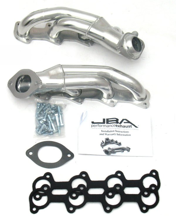 JBA 99-04 Ford Mustang 4.6L 2V 1-5/8in Primary Silver Ctd Cat4Ward Header - 1625S-9JS for 1999-2004 Ford Mustang - front view