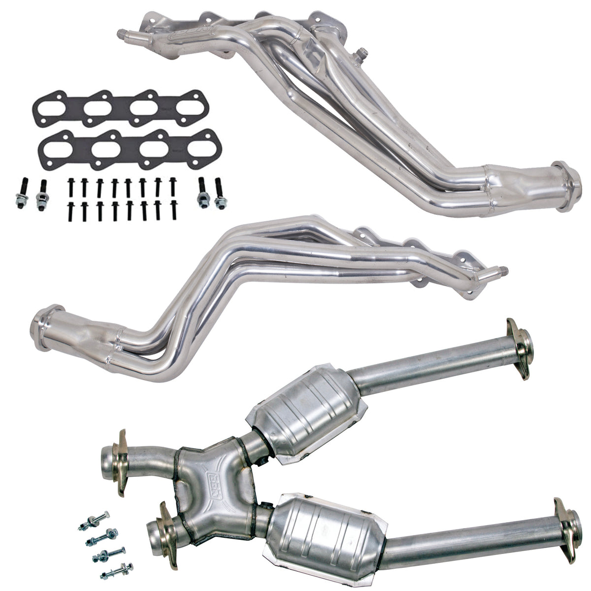 BBK 96-98 Ford Mustang Cobra 1-5/8 Long Tube Headers w/High Flow Catted X-Pipe (Silver Ceramic) - 15323