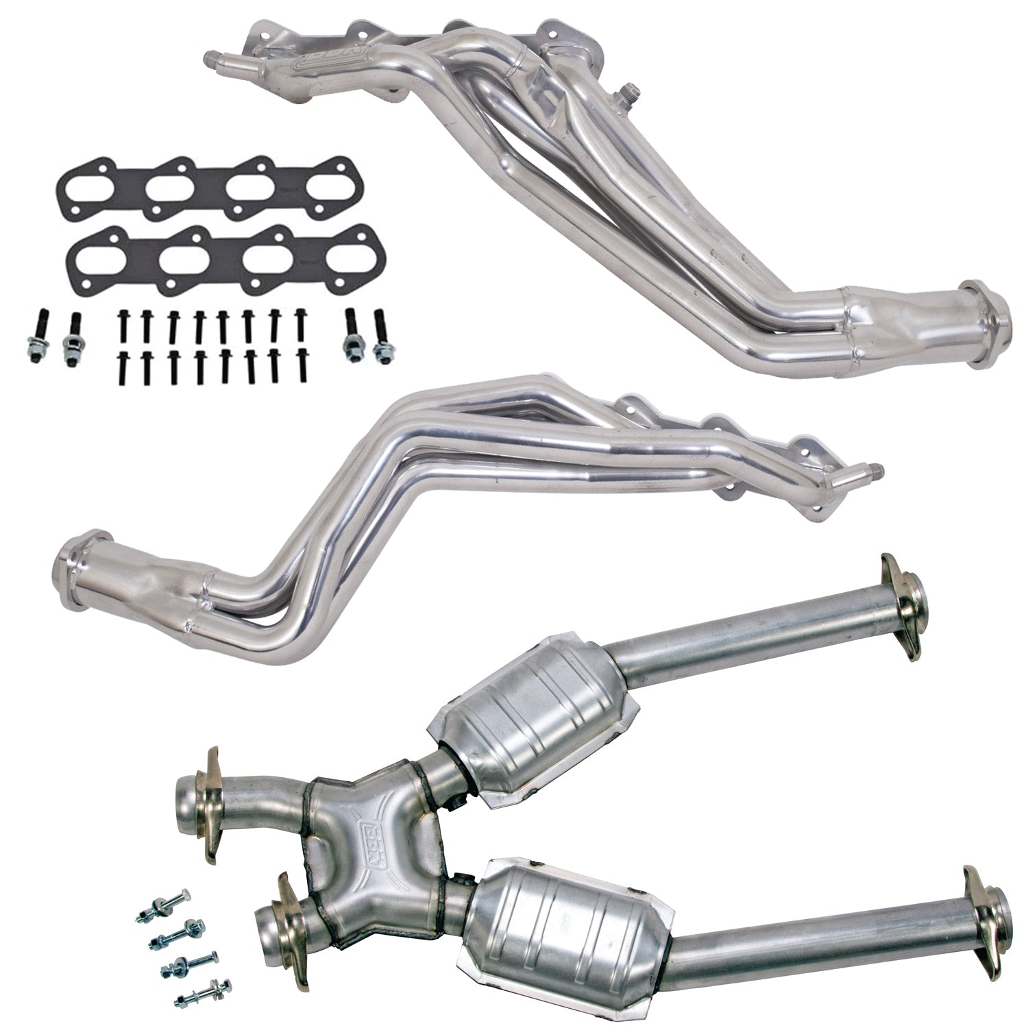 BBK 96-98 Ford Mustang Cobra 1-5/8 Long Tube Headers w/High Flow Catted X-Pipe (Silver Ceramic) - 15323