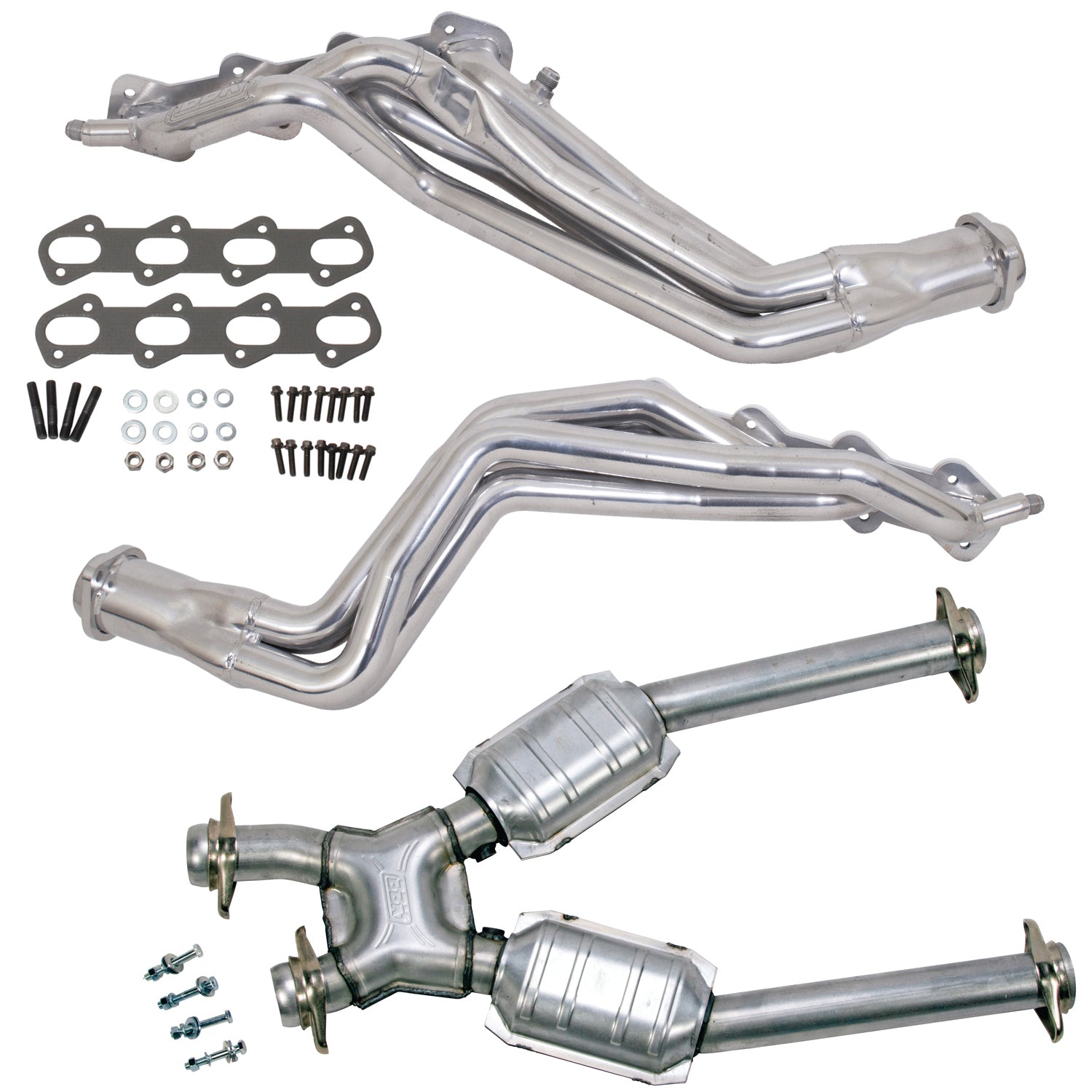 BBK 99-04 Ford Mustang Cobra/Mach1 1-5/8 Long Tube Header w/High Flow Catted X-Pipe (Silver Ceramic) - 15333