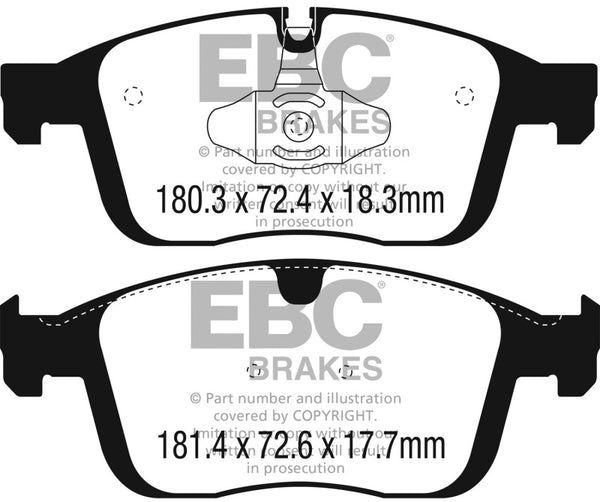 EBC 2016+ Volvo XC60 2.0L Turbo T5 Redstuff Front Brake Pads - DP32296C for 2016-2020 Volvo XC60 - front view