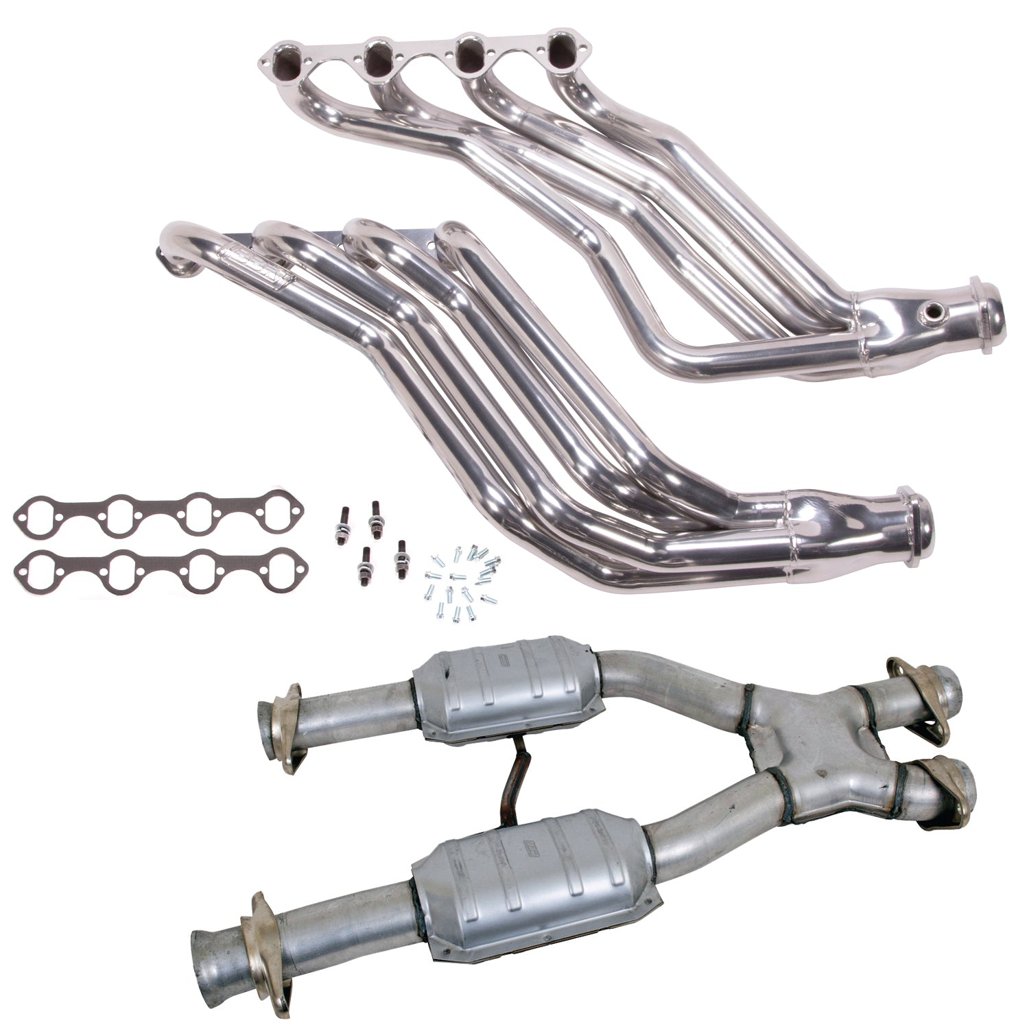 BBK 79-93 Ford Mustang 5.0L 1-3/4 Long Tube Headers w/High Flow Catted X-Pipe (Silver Ceramic) - 15943