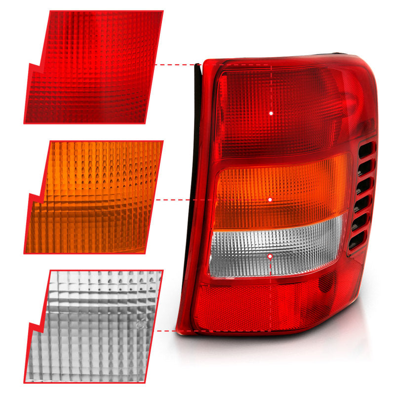ANZO 1999-2004 Jeep Grand Cherokee Taillight Red/Clear Lens (OE Replacement) - 311308