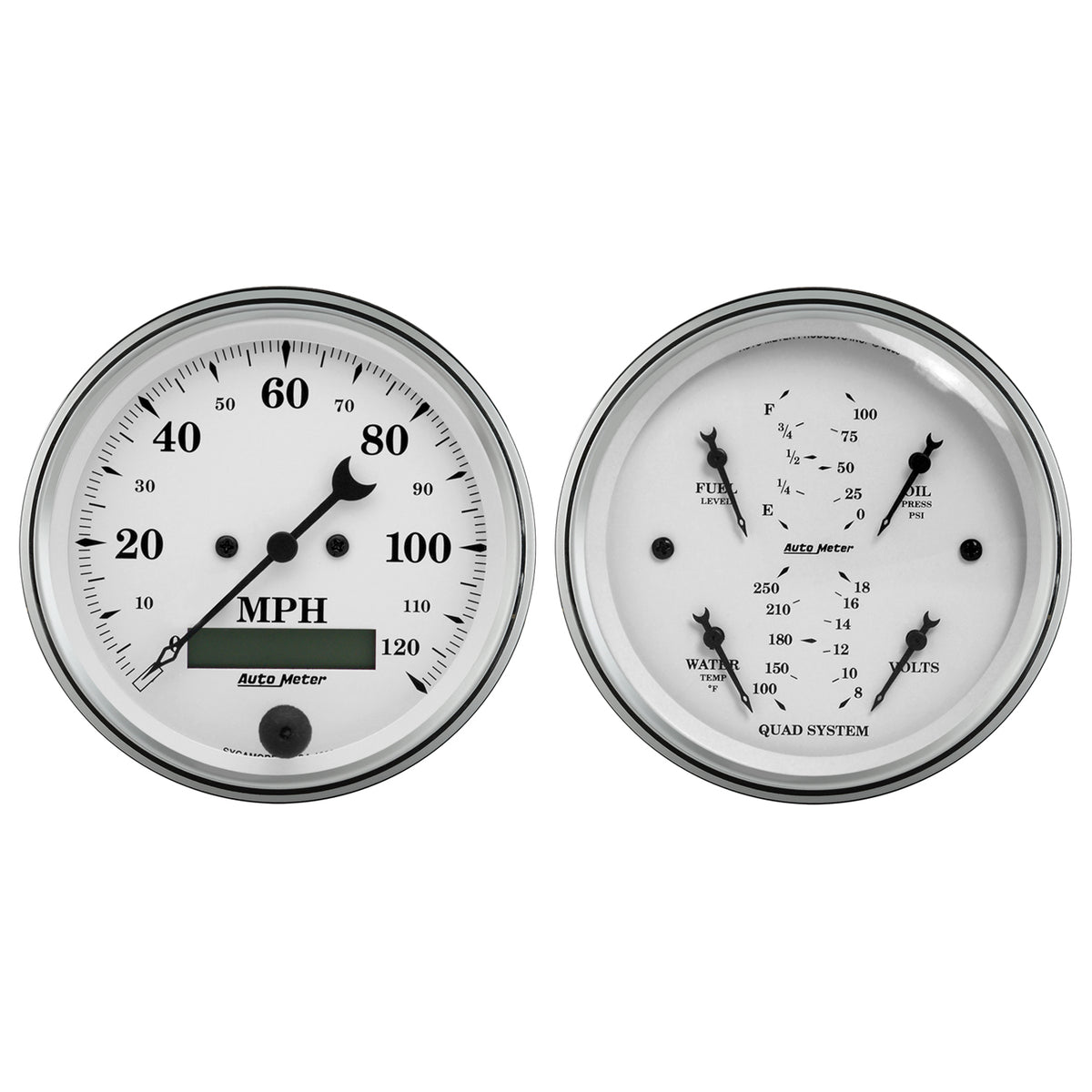 AutoMeter Gauge Kit 2 Pc. Quad & Speedometer 3-3/8in. Old Tyme White - 1600