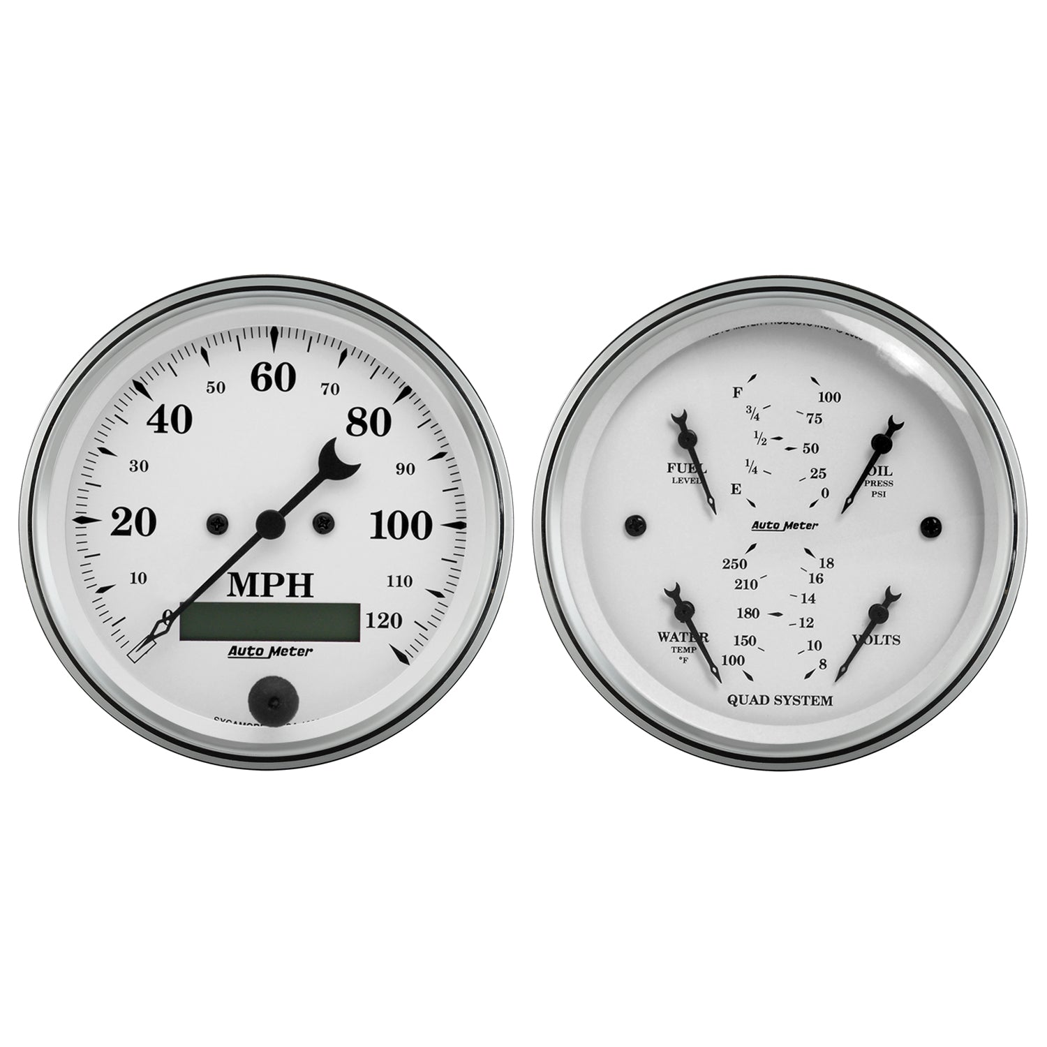 AutoMeter Gauge Kit 2 Pc. Quad & Speedometer 3-3/8in. Old Tyme White - 1600
