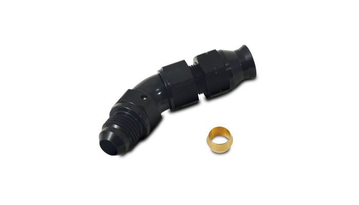 Vibrant 45 Degree 3/8in Tube to Male -6AN Flare Adapter w/ Olive Inserts - 16576