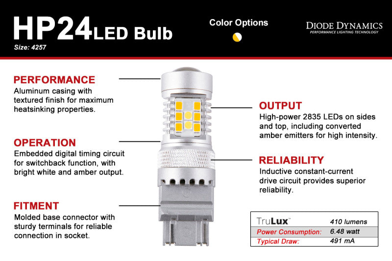 Diode Dynamics 4257 HP24 LED Bulb - Cool - White Switchback (Pair) - DD0462P