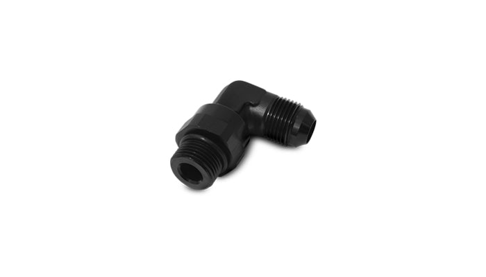 Vibrant -6AN Male Flare to Male -6AN ORB Swivel 90 Degree Adapter Fitting - Anodized Black - 16960