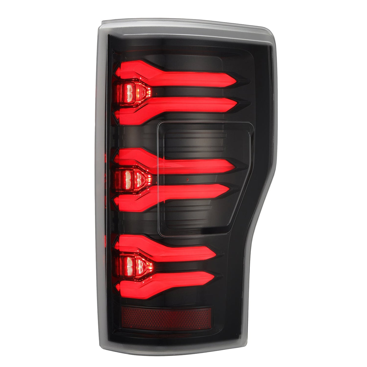 AlphaRex 17-19 Ford F150/F250/F350 LUXX LED Taillights - Alpha Black - 659090 for 2017-2019 Ford F 150 - angle view