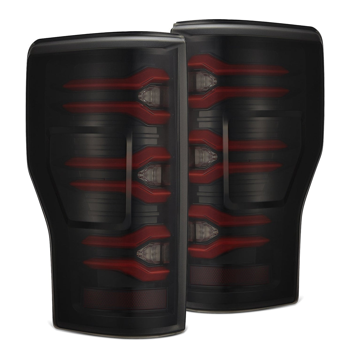 AlphaRex 17-19 Ford F150/F250/F350 LUXX LED Taillights - Black-Red - 659092 for 2017-2019 Ford F 150 - front view