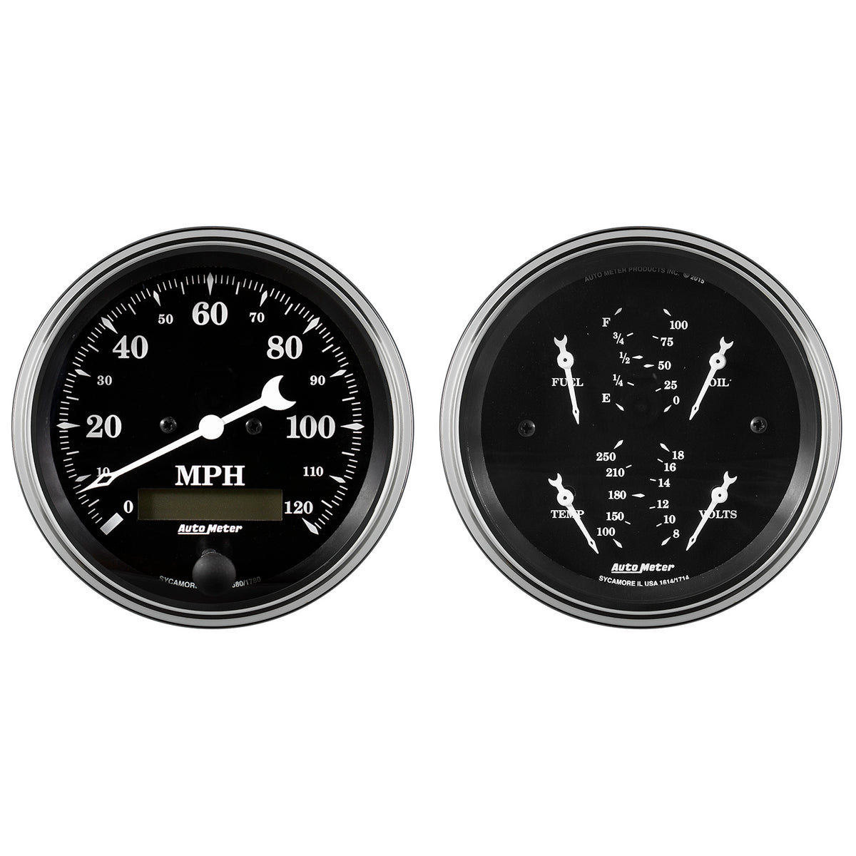 Auto Meter Gauge Kit 2 pc. Quad & Speedometer 3 3/8in Old Tyme Black - 1700