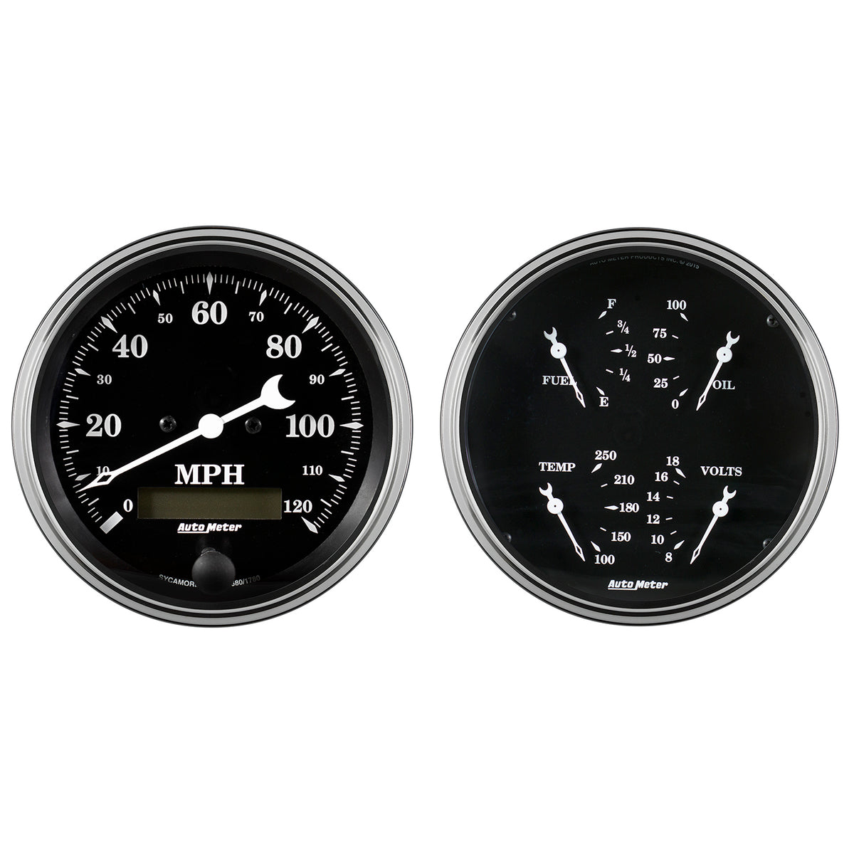 Auto Meter Gauge Kit 2 pc. Quad & Speedometer 5in Old Tyme Black - 1703