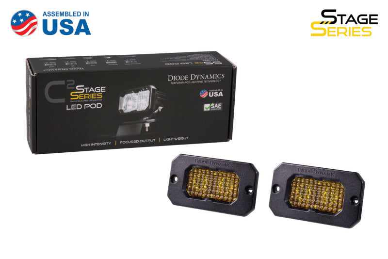 Diode Dynamics Stage Series 2 In LED Pod Sport - Yellow Flood Flush ABL (Pair) - DD6430P