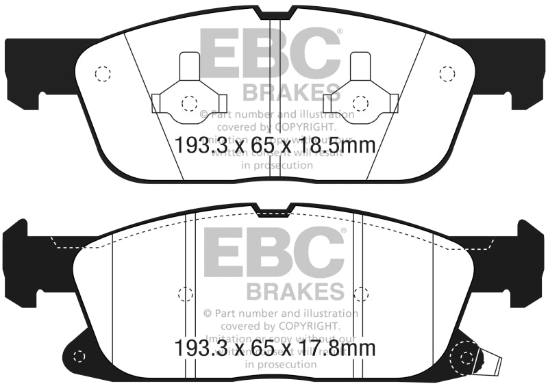 EBC 2016+ Lincoln Continental (10th Gen) 2.7L Twin Turbo Yellowstuff Front Brake Pads - DP43072R