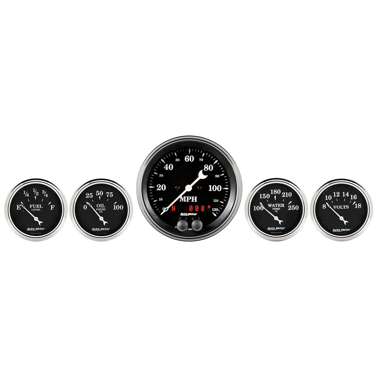 Auto Meter Gauge Kit 5 pc. 3 3/8in & 2 1/16in GPS Speedometer Old Tyme Black - 1750
