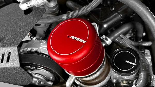 Perrin 2015+ Subaru WRX/STI Oil Filter Cover - Red - PSP-ENG-716RD for 2015-2021 Subaru WRX STI - front view