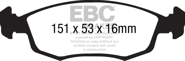 EBC 11+ Fiat 500 1.4 (ATE Calipers) Ultimax2 Front Brake Pads - UD1568 for 2012-2019 Fiat 500 - front view