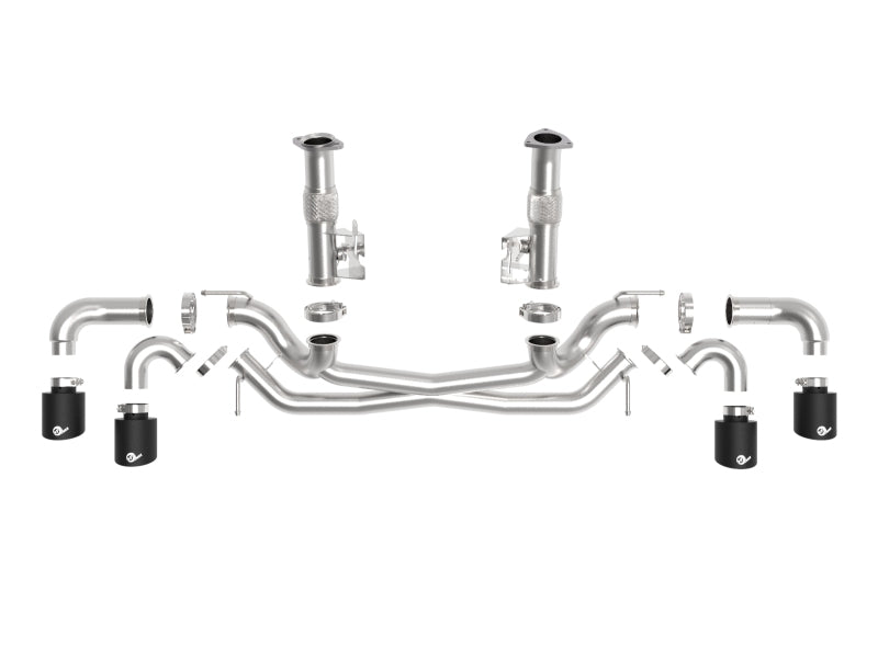 aFe MACH Force-Xp 3in to 2-1/2in 304SS Cat-Back (No Muff.) 2020 Chevy Corvette (C8) 6.2L - Black Tip - 49-34127NM-B
