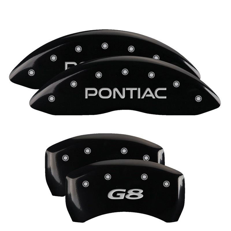 MGP 4 Caliper Covers Engraved Front Pontiac Engraved Rear G8 Black finish silver ch - 18011SPG8BK