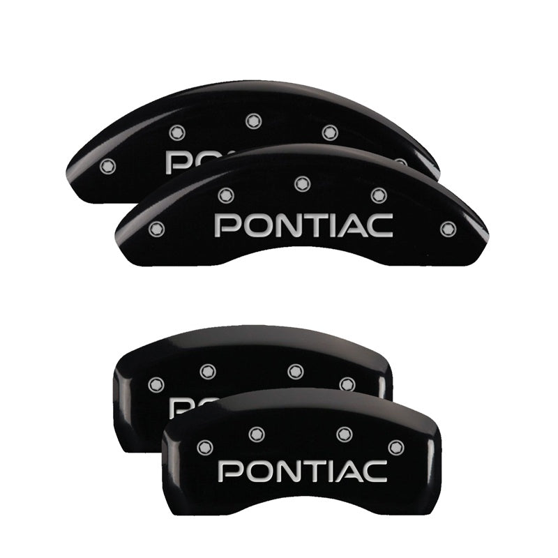 MGP 4 Caliper Covers Engraved Front &amp; Rear Pontiac Black finish silver ch - 18026SPOPBK