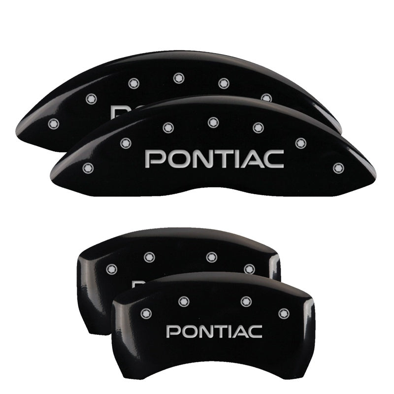 MGP 4 Caliper Covers Engraved Front &amp; Rear Pontiac Black finish silver ch - 18028SPOPBK