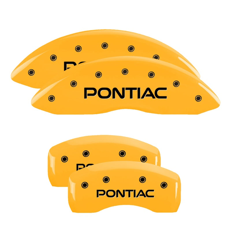 MGP 4 Caliper Covers Engraved Front &amp; Rear Pontiac Yellow Finish Black Char 2005 Pontiac GTO - 18029SPOPYL
