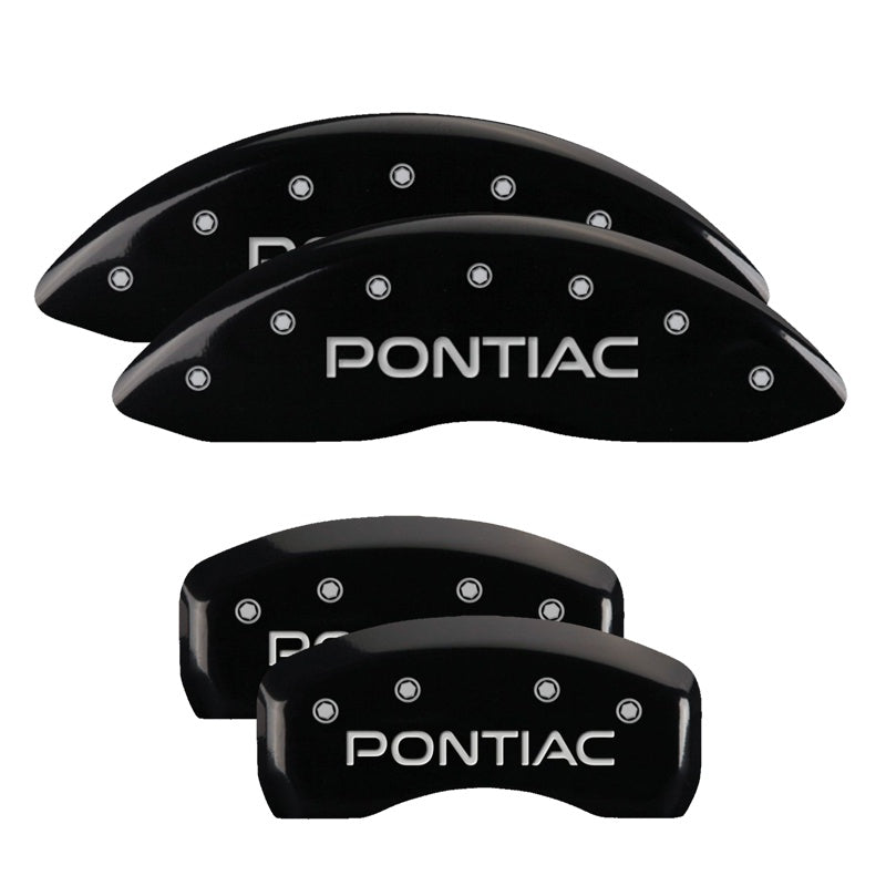 MGP 4 Caliper Covers Engraved Front &amp; Rear Pontiac Black finish silver ch - 18031SPOPBK