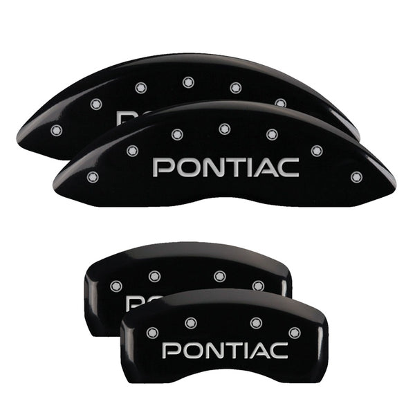 MGP 4 Caliper Covers Engraved Front &amp; Rear Pontiac Black finish silver ch - 18031SPOPBK