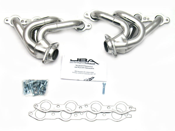 JBA 04-06 Pontiac GTO 5.7/6.0L LS 1-5/8in Primary Silver Ctd Cat4Ward Header - 1809SJS for 2004-2006 Pontiac GTO - front view