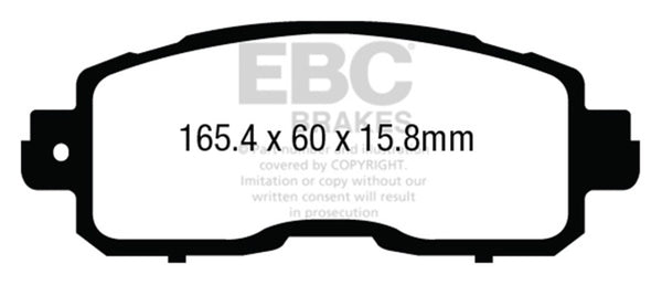 EBC 13+ Nissan Altima 2.5 (L33) Sedan Ultimax2 Front Brake Pads - UD1650 for 2013-2023 Nissan Altima - front view