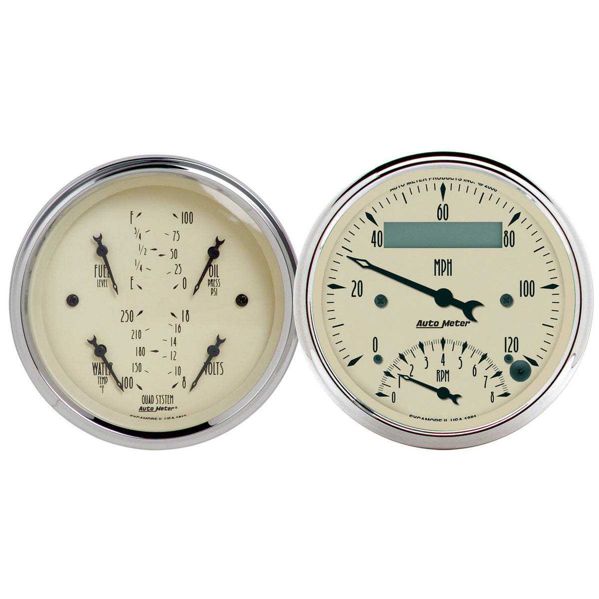 AutoMeter Gauge Kit 2 Pc. Quad & Tach/Speedo 3-3/8in. Antique Beige - 1820
