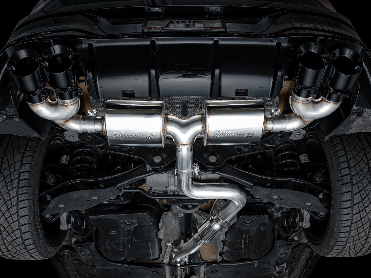 AWE MK8 Volkswagen Golf R 3in Touring Edition Quad Exhaust - Diamond Black Tips - 3015-43658