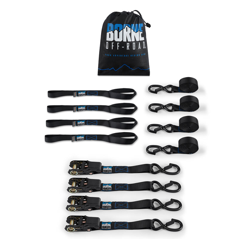 Borne Off-Road Medium-Duty Ratchet Tie-Down Kit (4-Pack) Black - BNRTC-TDMD-4BK