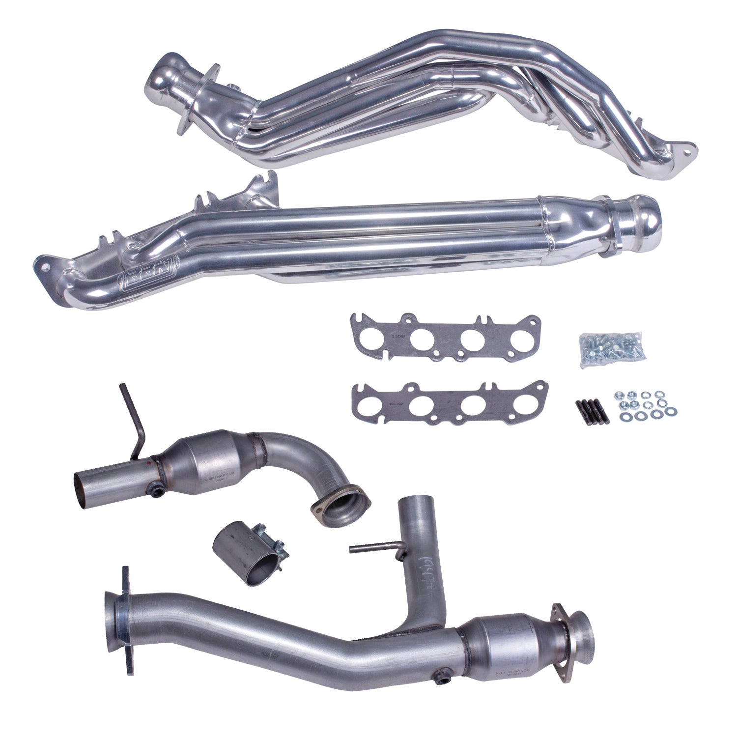 BBK 11-14 Ford F150 Coyote 5.0L 1-3/4in Long Tube Headers w/High Flow Catted Y-Pipe (Silver Ceramic) - 19473