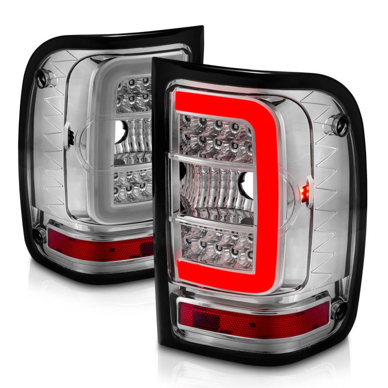 ANZO 2001-2011 Ford  Ranger LED Tail Lights w/ Light Bar Chrome Housing Clear Lens - 311392