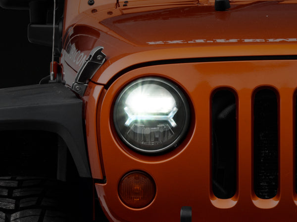 Raxiom 07-18 Jeep Wrangler JK LED Halo Headlights- Black Housing (Clear Lens) - J123773 for 2007-2018 Jeep Wrangler - front v