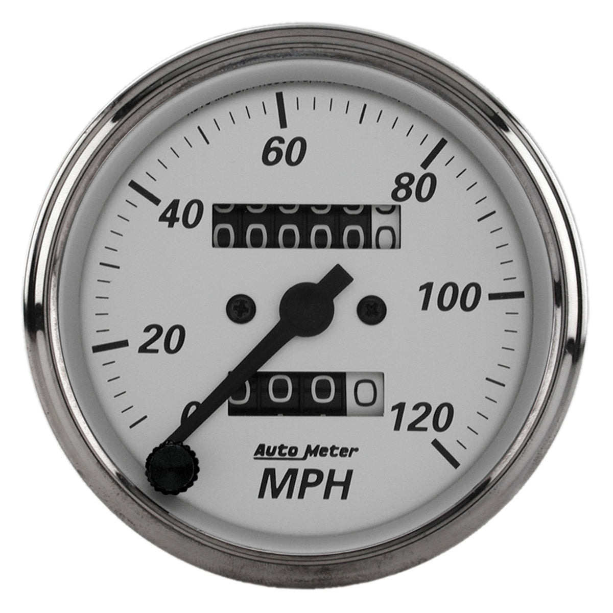 Autometer 3-1/8in Silver Bezel/White Face 120mph Mechanical In-Dash Tacho/Speedometer w/ Trip Gauge - 1993