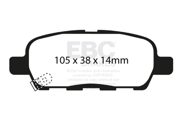 EBC 03-05 Infiniti FX35 3.5 Ultimax2 Rear Brake Pads - UD905 for 2003-2014 Nissan Murano - front view