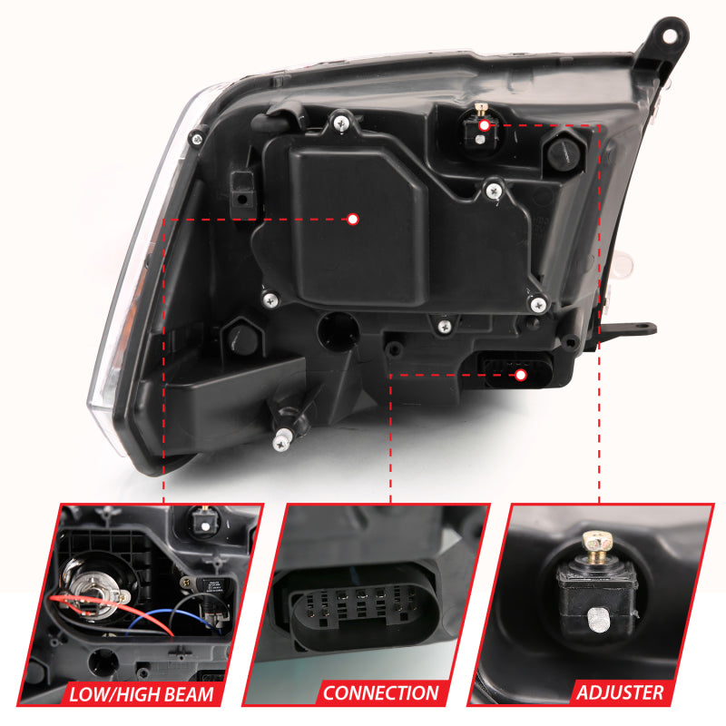 ANZO 2009-2018 Dodge Ram 1500 Projector Plank Style Switchback H.L Halo Black Amber (OE Style) - 111439