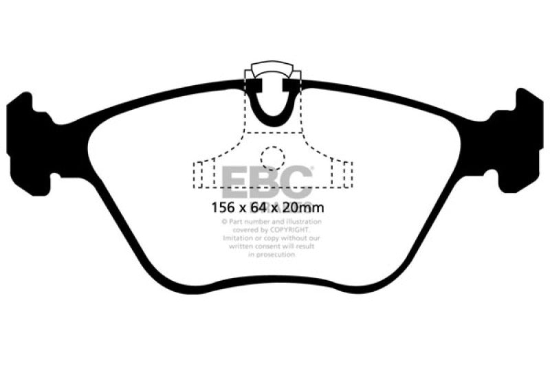 EBC 01-03 BMW 525i 2.5 (E39) Ultimax2 Front Brake Pads - UD725 for 1997-2003 BMW 5 Series - front view
