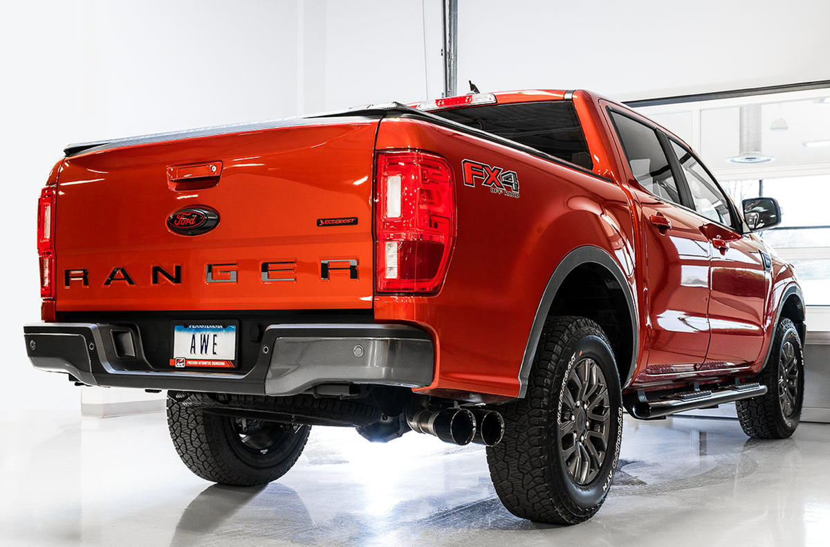 AWE Tuning 2019+ Ford Ranger 0FG Performance Exhaust System w/Diamond Black Tips & Rock Guard - 3015-23064